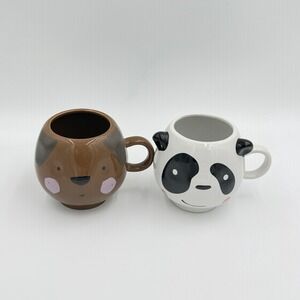 Paper Destiny Animal Face Mugs Set of 2 Panda Bear and Puppy Dog Ceramic 12oz